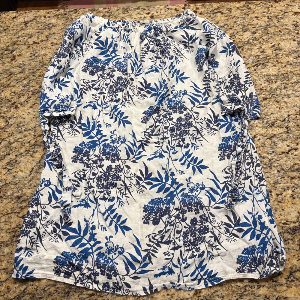 Tina Naldi Made in Italy Blue Floral Off Shoulder Tunic Blouse XL ws